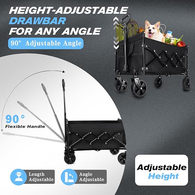 Collapsible Wagon Cart with 360lbs Weight Capacity, Lightweight Portable Foldable Wagon Cart with Wheels, Large Capacity Utility Wagon for Garden, Sports, Shopping, Grocery, Camping