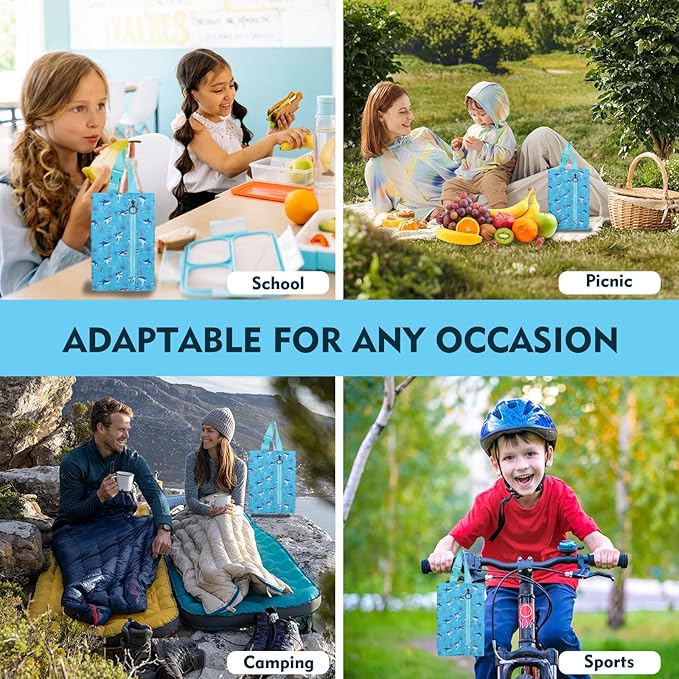 Insulated Snack Bag, Freezable Small Cooler Bag with Zipper and Adjustable Buckle, Rectangular Thermal Cooler Bag