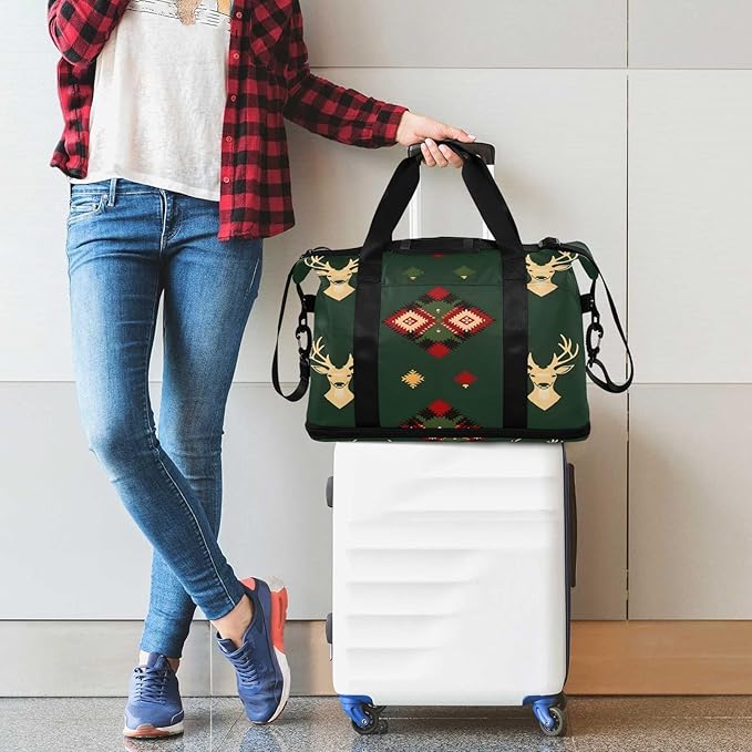 Green Deers Seamless Travel Duffel Bag Waterproof Gym Sport Tote Bag Carry On Weekender Bag with Compartment