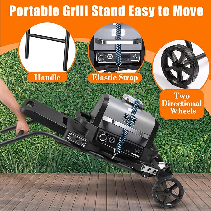 Grill Stand for Ninja Woodfire Outdoor Grills, Fits for Ninja OG700 Series OG701 OG705 OG750 OG751, Collapsible Outdoor Grill Cart for ninja Smoker, 22" Blackstone, Hooks