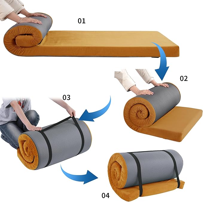 HOMBYS 3 INCH Thick Waterproof Memory Foam Camping Mattress for Outdoor Sleeping, Portable Roll Up Mattress Pad Mat for Travel Truck Bed Tent