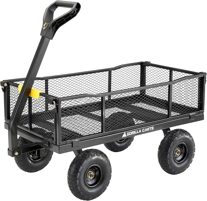 Gorilla Carts 4 Cu Ft Steel Utility Cart w/Removable Panels for Flatbed, 900 Lb Capacity