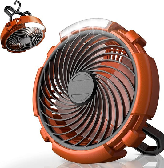 Camping Fan with LED Lantern, 6000mAh Battery Operated Rechargeable Fan, 3 Speeds,180° Rotation, Portable Desk Fan with Hanging Hook, Tent Fan for Travel Camping Outdoor Fishing