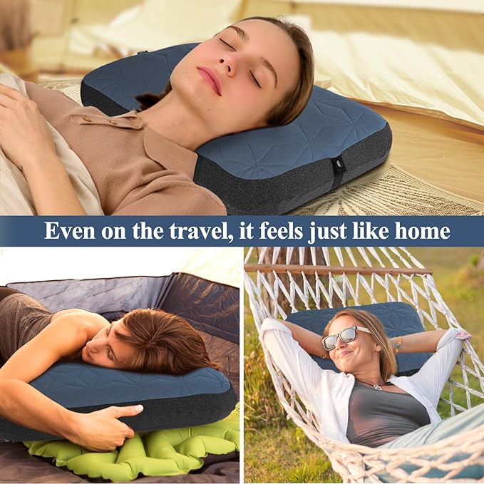 Camping Pillow with Removable Cover Large Size 24“ x 15" - Ultralight Inflatable Pillow for Camping Lightweight, Ergonomic and Washable for Camping, Hiking, and Travel Gray