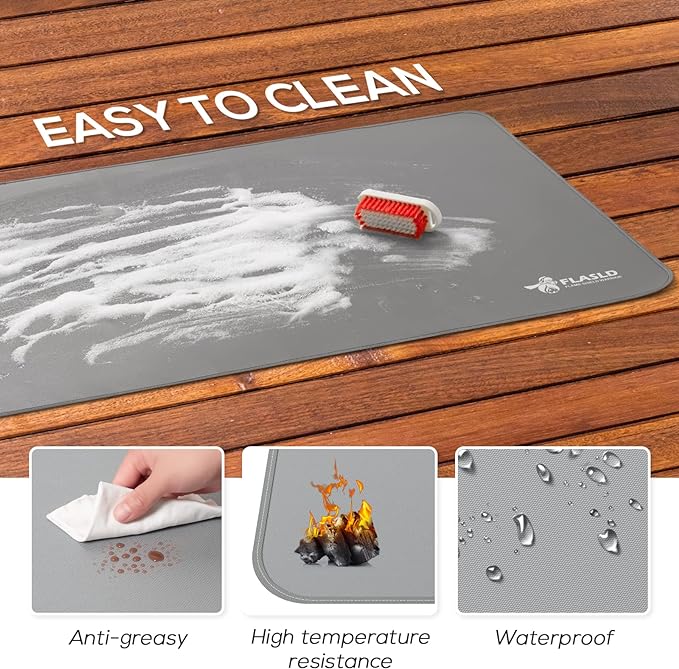 FLASLD Under Grill Mat 36x48 Inch, BBQ Grilling Pad Washable Floor Mat to Protect Decks and Patios from Grease Splatter and Grill Heat, Fireproof Fireplace Hearth Mat, Gray