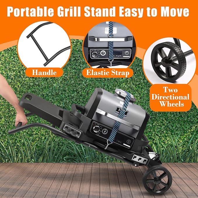 Portable Grill Cart for Ninja OG701 OG751, Collapsible Outdoor Grill Stand for Ninja Woodfire Grill, Fits Ninja OG700 Series, Traeger Ranger,Pit Boss 10697/10724 and 22" Blackstone Griddle