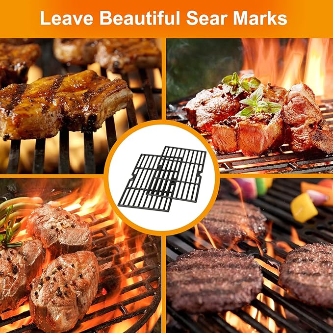 Hisencn Grill Cooking Grates for Char Griller Charcoal Grill 1624 E1515 22424 1515 1224 1616 Smoker Box, Side Fire Box, Cast Iron Grill Grid Replacement Parts 2-Pack