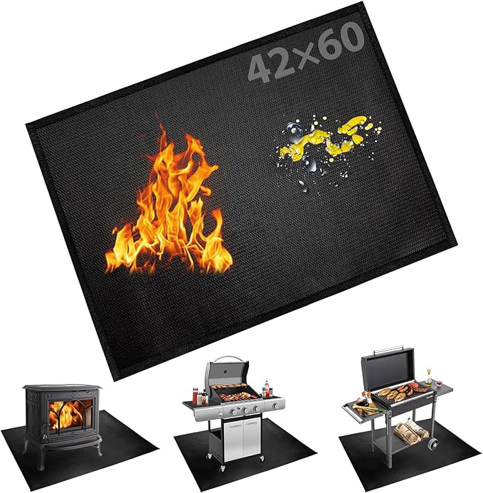 Large Under Grill Fire Pit Mats 42"x60" - Oil Waterproof BBQ Camping Stove Fireproof Mat, Reusable Easy Clean Gas Grill Mat for Outdoor Deck Protector