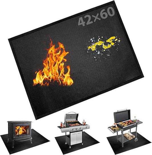 Large Under Grill Fire Pit Mats 42"x60" - Oil Waterproof BBQ Camping Stove Fireproof Mat, Reusable Easy Clean Gas Grill Mat for Outdoor Deck Protector