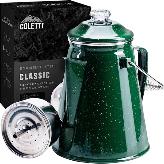 COLETTI Classic Percolator Coffee Pot — Camping Coffee Percolator, Campfire Coffee Pot – Camping for Groups — Brew for the Whole Campsite (Green, 18 Cup)