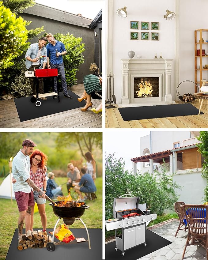 39 x 55 Inch Heavy Duty Large Under Grill Mat for Outdoor BBQ, Double-Sided Fireproof, Waterproof, Oil Proof Deck and Patio Protector, Floor Mat for Fireplace Fire Pit