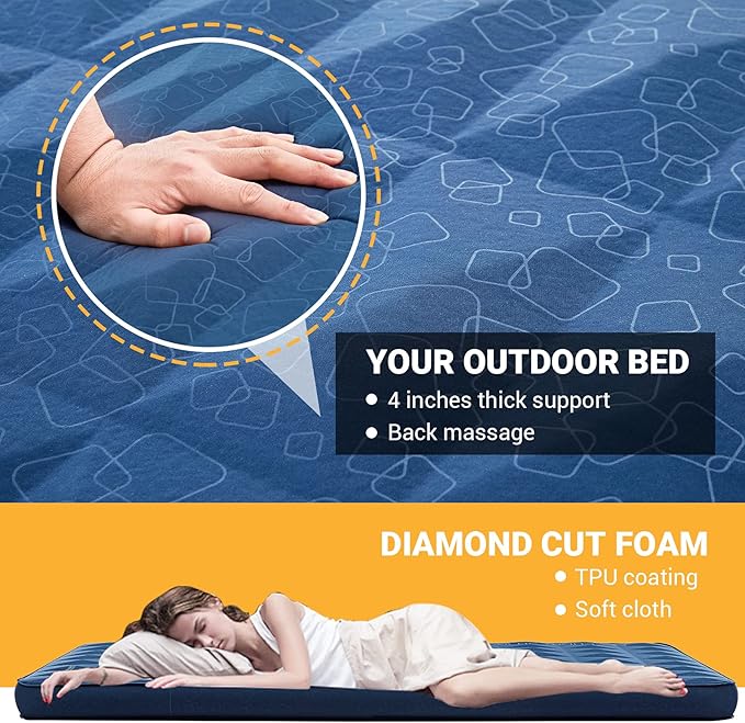 KingCamp Self Inflating Sleeping Pad for Camping with Built-in Pillow, Ultralight Sleeping Pad Camping Mat Durable for Camping Backpacking Hiking Single Double, 4 Size