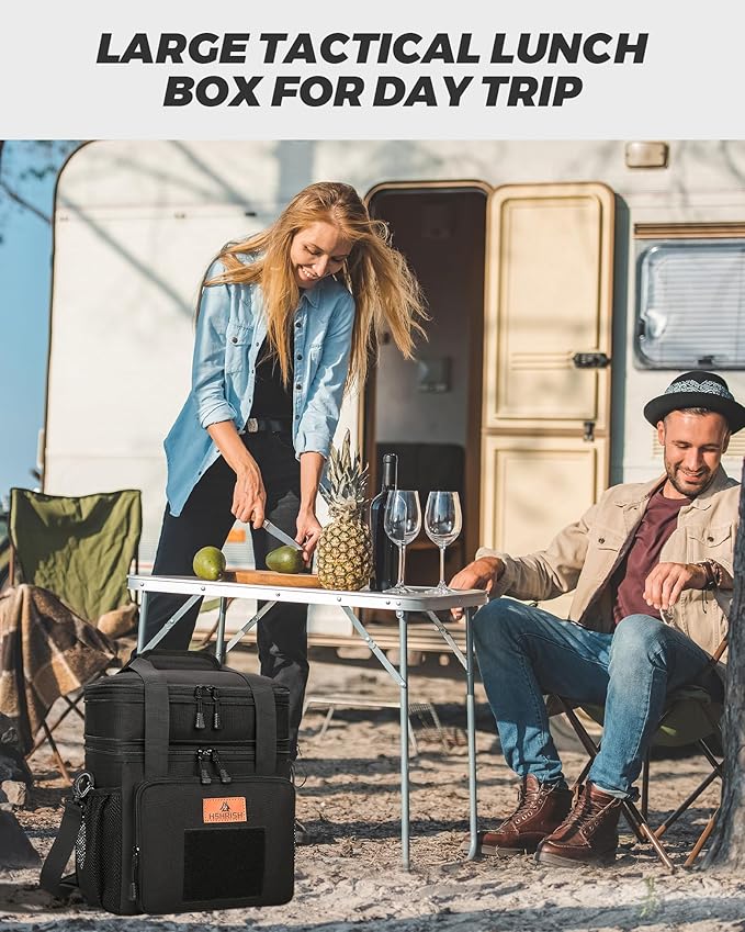 HSHRISH Expandable Xlarge Tactical Lunch Box for Adults, Leakproof Insulated Lunch Bag with Lots of Storage Space, Durable Cooler Bag for Men Women Work Outdoor Picnic Trips, 22L(Black)