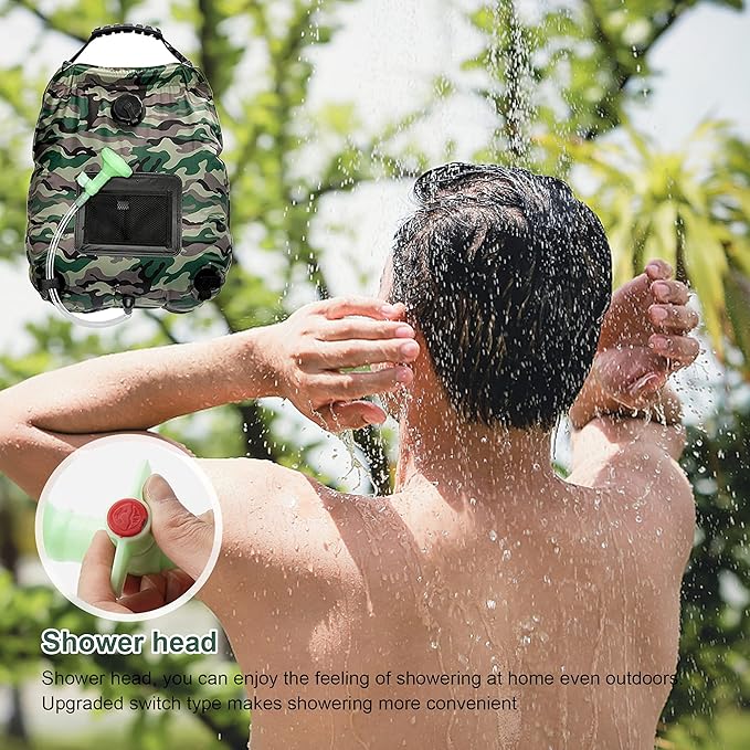 Solar Shower Bag, Solar Heating Camping Shower Bag, 5Gal(20L) Portable Camping Shower Bag, with Removable Hose and On-Off Switchable Shower Head, for Outdoor Traveling/Climbing/Hiking/Beach/Swimming