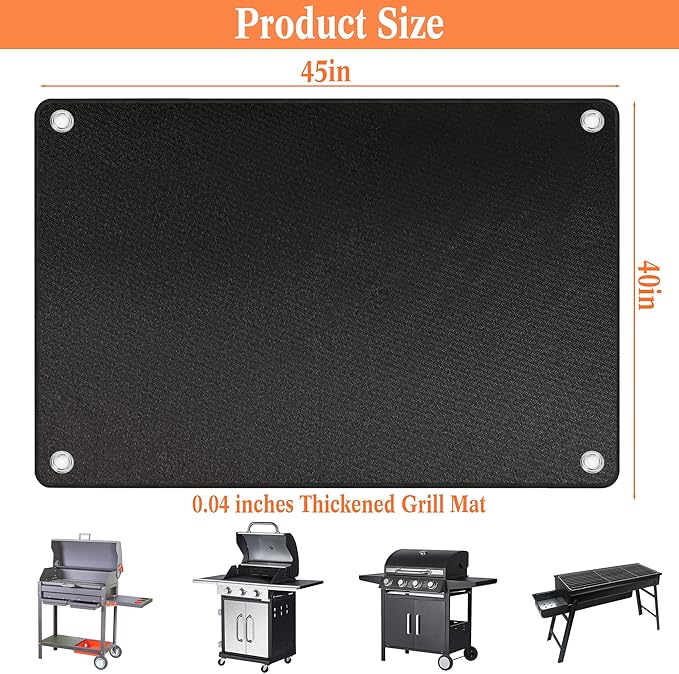 Thickened Grill Mat for Outdoor Grill, Double Sided Fireproof BBQ Mats, Outdoor Grill Deck Protector, Fire Pit Pad for Grilling to Protect The Deck, Patio, Pavers - 1mm (40 x 45 x 0.04 Inch)