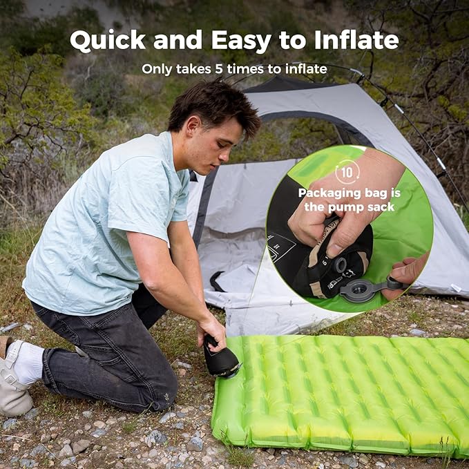 ATEPA Backpacking Sleeping Pad, 6 R-Value Insulated Ultralight Inflatable Sleeping Pad Thick Folding Camping Mattress with 7 Layers & Storage Bag for Camping Backpacking, Wide Long Size (72"x25")