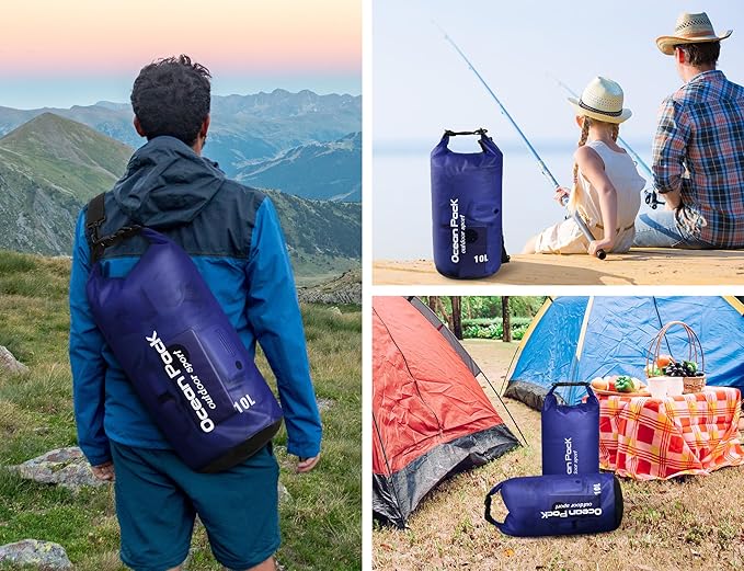 2 Pieces Waterproof Dry Bag for Women and Men, 10L Roll Top Waterproof Backpack Sack with Waterproof Phone Case, for Hiking, Backpacking, Kayaking, Camping, Swimming, Boating(Dark blue)