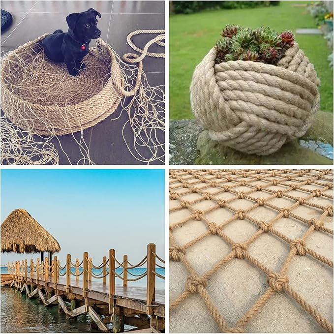 Manila Rope 3/4 Inch x 100ft - Natural Hemp Rope,Heavy Duty 4-Strand Twisted Ropes for Use for Hammock, Docks, Bundling, Home Decor, Crafts, Gardening (100 Feet, 0.75" Thick)