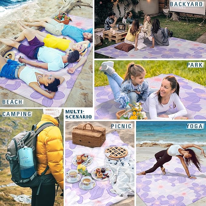 Beach Blanket Sandproof Waterproof 78''×81''1-5 Adults Oversized,Compact Lightweight Durable Beach Mat for Travel Camping Hiking Picnic Blanket
