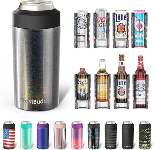 Frost Buddy Universal Can Cooler - Fits All - For Regular 12 & 16 oz or Slim-Size Bottles - Insulated Double-Walled Stainless Steel (Wonderlust)