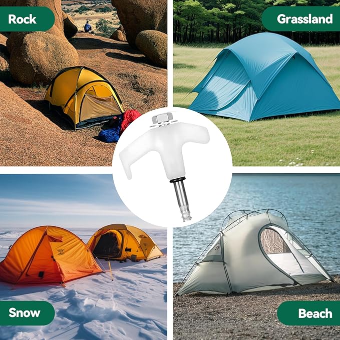 12 Pack 8" Screw in Tent Stakes for Drilling with Hex Heads - Heavy Duty Stainless Steel Tent Pegs/Nails/Spikes, Ground Anchors, Grow in Dark - for Camping, Grassland, Portable Box (White)