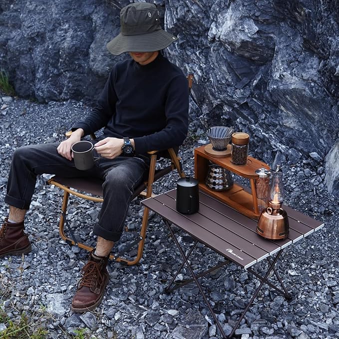 MOON LENCE Folding Outdoor Aluminum Camping Table Portable Ultralight Compact Backpacking Travel Table for Beach, Picnics, Hikin (Coffee, Small)