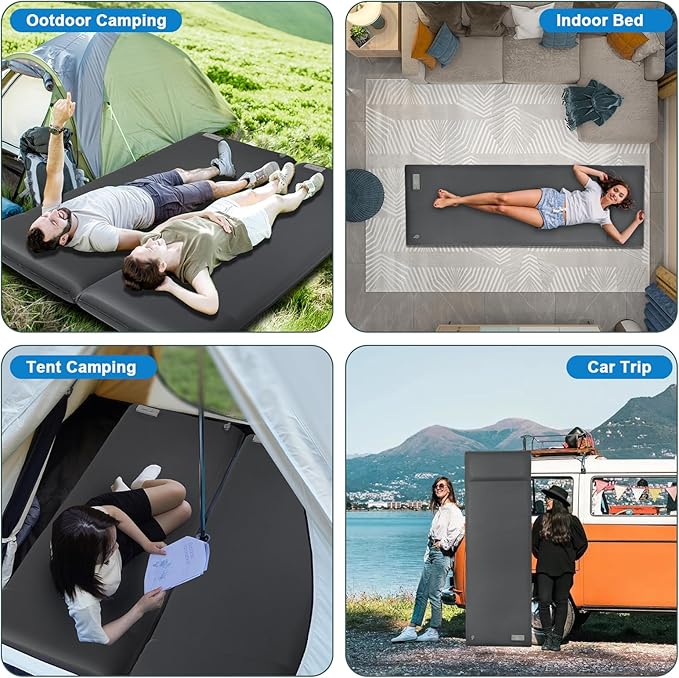 Sleeping Pad for Camping, Self Inflating Camping Pad with Pillow, 3.14" Compact Thick Memory Foam Camping Mattress Pad, Travel Portable Camp Sleeping Mat with Built in Pump