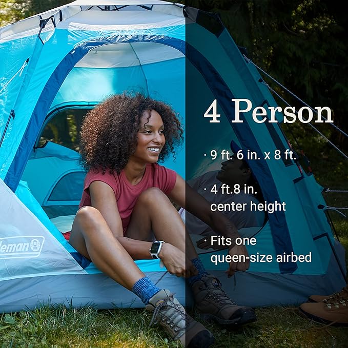 Coleman Camp Burst 4-Person Camping Tent, Umbrella-Style Pop-Up Tent with 45s Easy Setup, Dark Room Option Available, Tub Floor and Taped Seams Keep You Dry, 360° Views