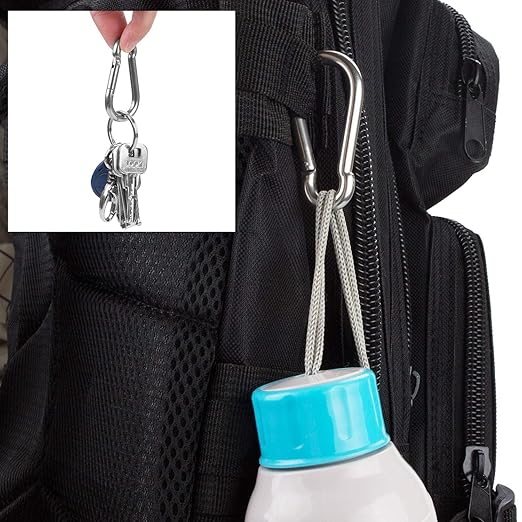 MIVIDE 50 PCS Stainless Steel Spring Snap Carabiner, Round, Silver, 2 Inch, Auto-locking, Camping, Hiking, Fishing, Boating, Dog Leash, Keychain