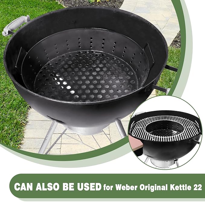 KAMaster XLarge Charcoal Basket Carbon Steel Fire Bowl for XLarge Big Size Green Egg,Heavy Duty Enamel Coated Carbon Steel Charcoal Ash Basket with Handles(Fit for XL)