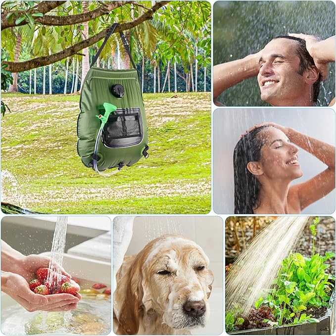 Solar Portable Shower Bag, 5 Gal/20L Solar Heating Outdoor Camping Shower Bag with On-Off Switchable Shower Head&Removable Hose Suitable for Camping, Hiking, Travel, Beach Swimming
