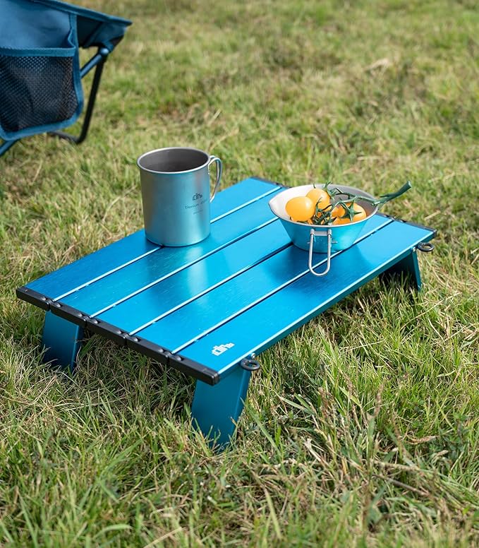 iClimb Ultralight Compact Mini Beach Picnic Folding Alu. Table with Carry Bag, Two Size (Blue - S)