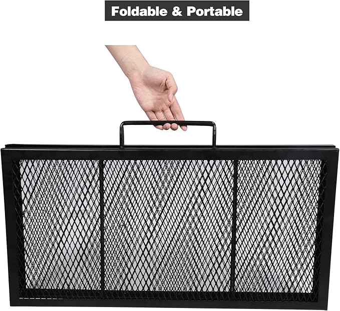 Lineslife Square Fire Pit Cooking Grill Grates, Folding Outdoor Campfire BBQ Grill Rack with Handles, Portable Outside Camping Gear Cookware and Accessory, 36 Inch