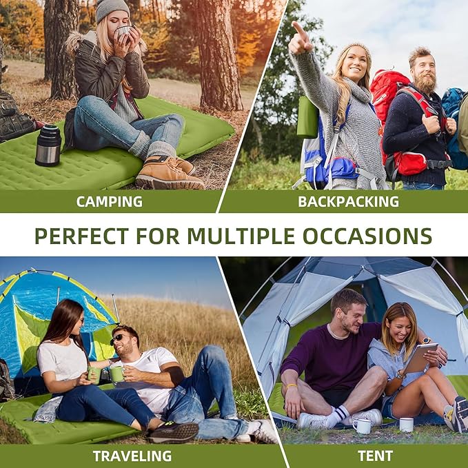 Camping Sleeping Pad, Extra Thick 5 Inch Camping Mat with Pillow Built-in Foot Pump Inflatable Sleeping Pads Compact for Camping Backpacking Hiking Traveling Tent