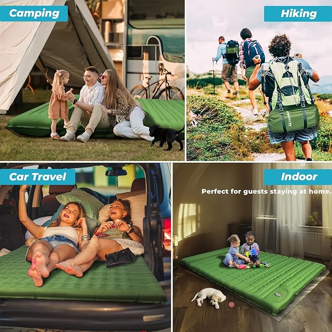 Double Sleeping Pad for Camping, 5" Ultra-Thick Inflatable Mat with Built-in Foot Pump, 2-Person Ultralight Camping Mat with Pillow, Insulated Sleeping Mat for Backpacking, Hiking, Tent Use