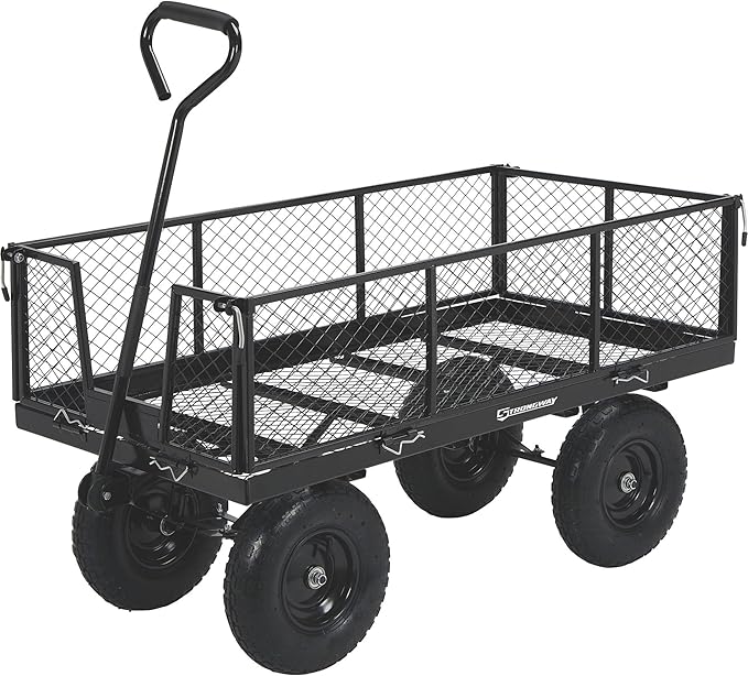Strongway Steel Yard Cart Jumbo Garden Wagon with Removable Sides 1400-Lb. Capacity, 50in.L x 24.1in.W x 26.75in.H Black