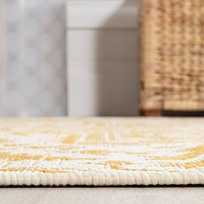 JONATHAN Y SMB105H-8 Estrella Bohemian Medallion Textured Weave Indoor Outdoor Area-Rug, Coastal Traditional Easy-Cleaning,Bedroom,Kitchen,Backyard,Patio,Non Shedding, 8 X 10, Cream/Yellow