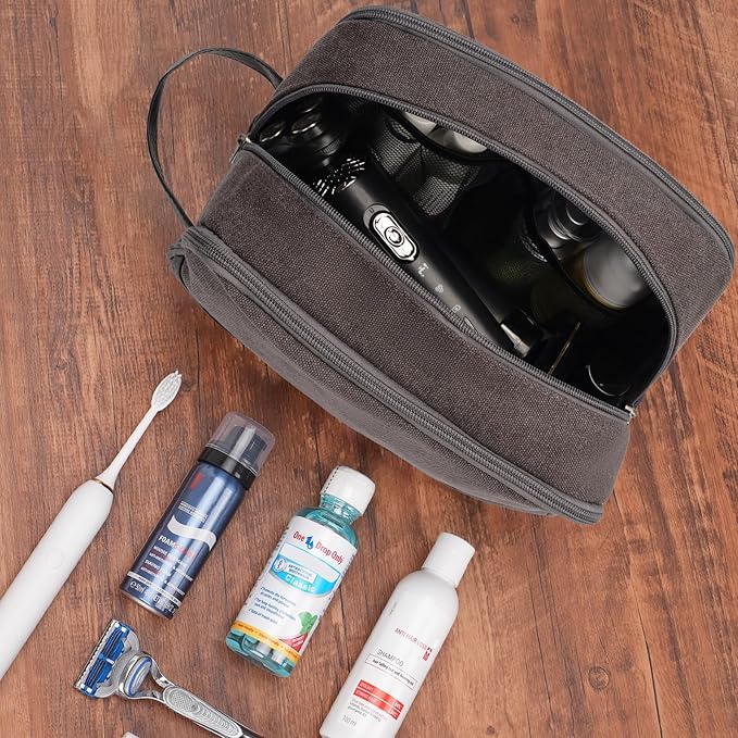 WANDF Travel Toiletry Bag for Men Large Toiletries Shaving Bag Water Resistant Hanging Dopp Kit Travel Accessories Bag for Women Men (Dark Grey)