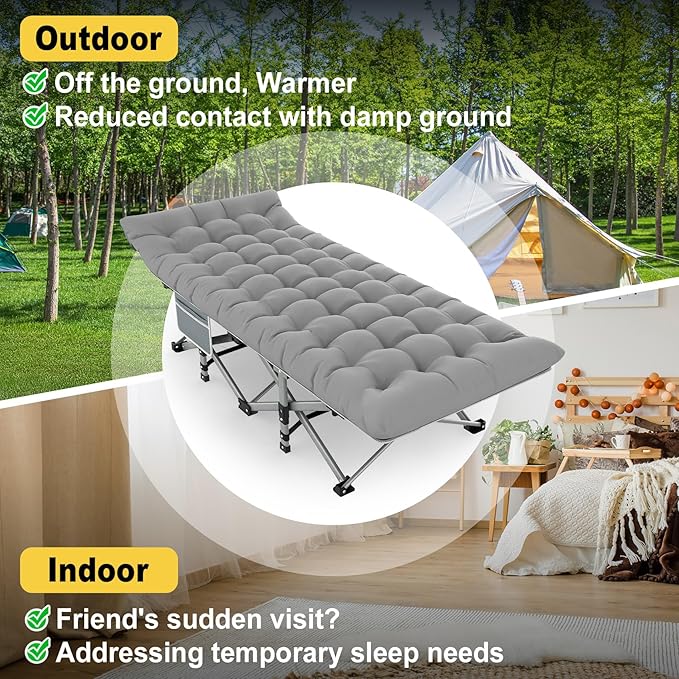 Slendor Camping Cot, Folding Camping Cots for Adults with Mattress, Portable Camping Bed, Sleeping Cot with Pillow & Carry Bag for Office Home Nap, Outdoor, Camping, Travel, Max Load 500lbs