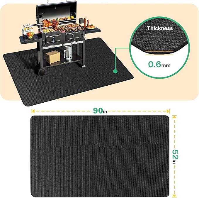 Large 90 x 52 inches Under Grill Mats for Outdoor Grill | Double-Sided Fireproof | Waterproof | Oil-Proof | Easy to Clean | Indoor Fireplace/Fire Pit Mat | Quality BBQ Mat for Deck Patio