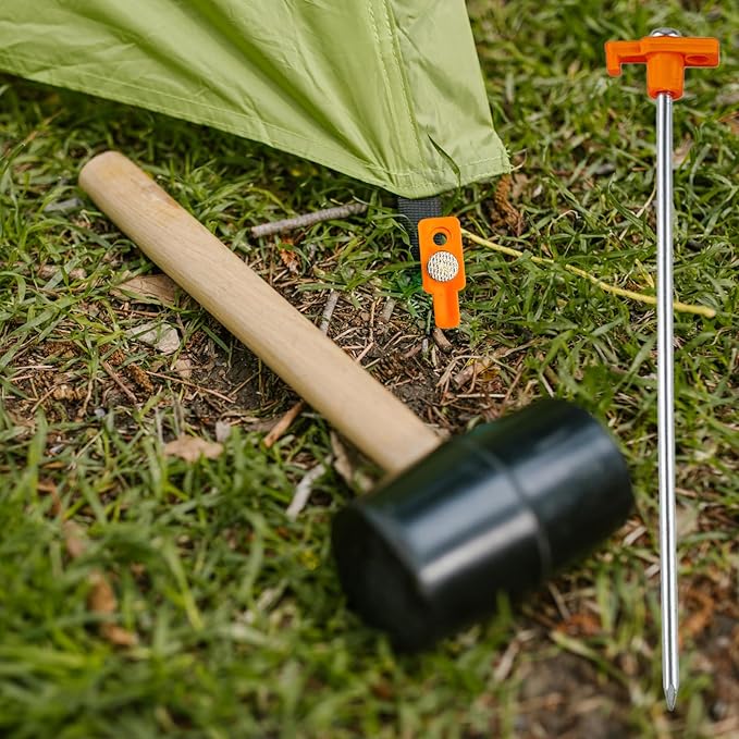 20 Pcs Tent Stakes Heavy Duty Ground Stake for Camping, 10 Inch Galvanized Non-Rust Metal Tent Pegs Tent Spikes Yard Stakes for Outdoor Canopy Garden Hiking -Orange