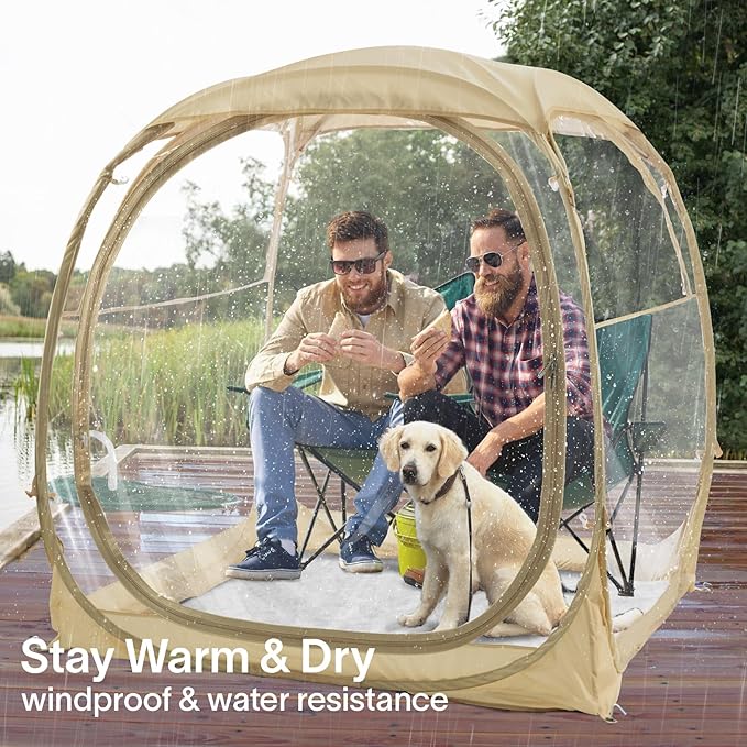 EighteenTek Pod All Weather Sports Tent with Sealed Floor - Instant Tent Shelter - Outdoor Bubble Tent - Rain Tent Camping Sun Shelter Pop Up Clear, Patent Pending for Sports Events Fishing Cheering