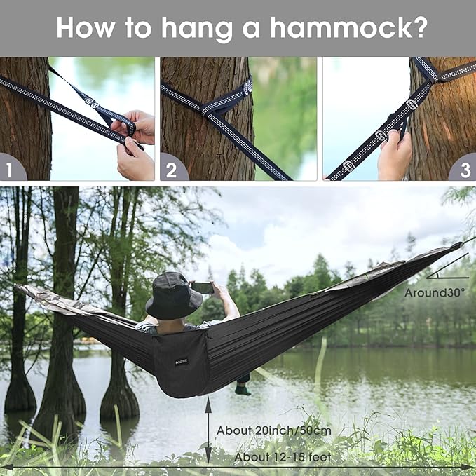 G4Free Large Camping Hammock with Mosquito Net 2 Person Pop-up Parachute Lightweight Hanging Hammocks Tree Straps Swing Bed for Outdoor Backpacking Backyard Hiking