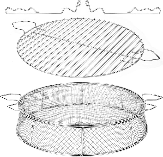 Fire Pit Spark Shield Cover for Solo Stove Bonfire, 304 Stainless Steel Spark Screen for 19.5 Inch Solo Stove Bonfire, Firepit Lid with Cooking Grate & Guild Stick for Outdoor Patio Fire Pits Backyard