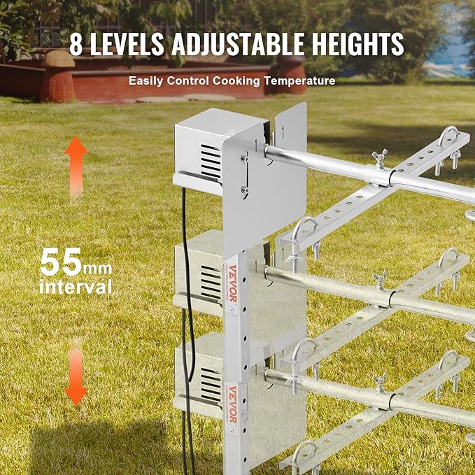 VEVOR 56-Inch Splicable Rotisserie Grill Kit, 132 lbs Sectional Spit Rod with Automatic 52W Motor & Heat Shield, Height Adjustable Spit Roaster Stand for Roasting Pig Lamb, Stainless Steel Grill