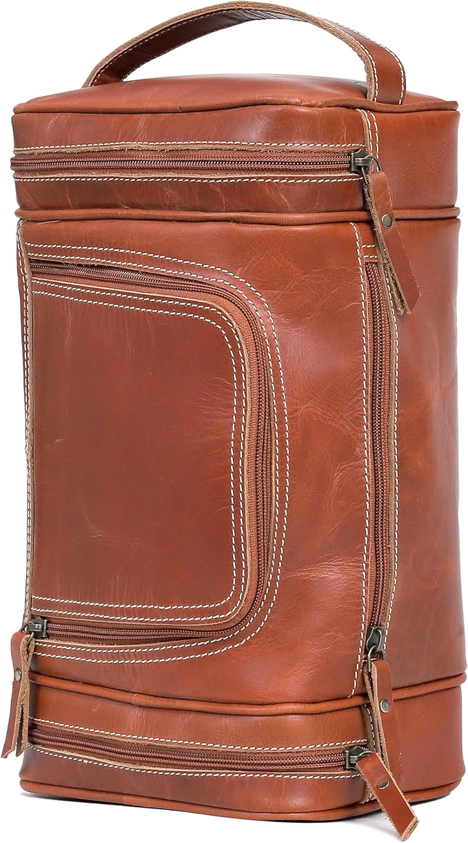 VC VINTAGE COUTURE Leather Toiletry Bag for Men Extra Large Leather Men's Toiletry Bag for Traveling Real Leather Dopp Kit for Men Leather Shaving Bag for Travel