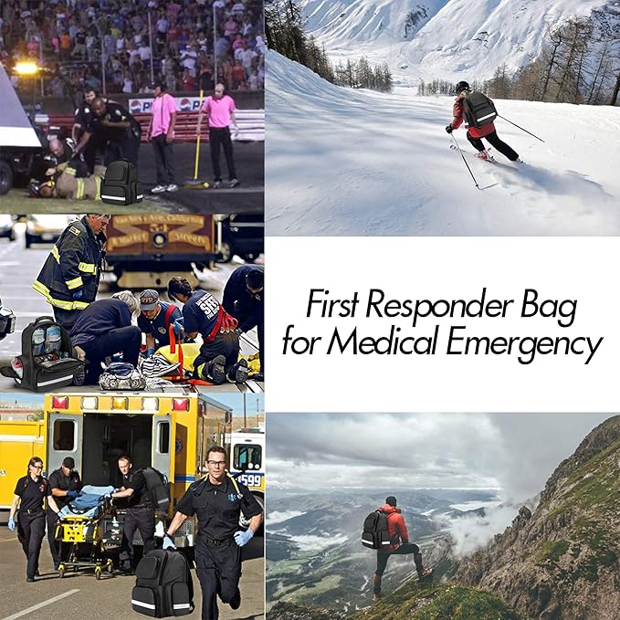 Trunab First Responder Bag Trauma Backpack Empty, Medical Emergency Kits Storage Jump Bag Pack for EMT, EMS, Police, Firefighters, Safety Officers, Black