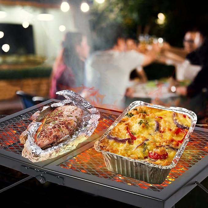 Folding Campfire Grill Grate, Portable Heavy Duty Steel Over Fire Camp Grill for Outdoor Camping Cooking Fire Pit, Black Folded in Half