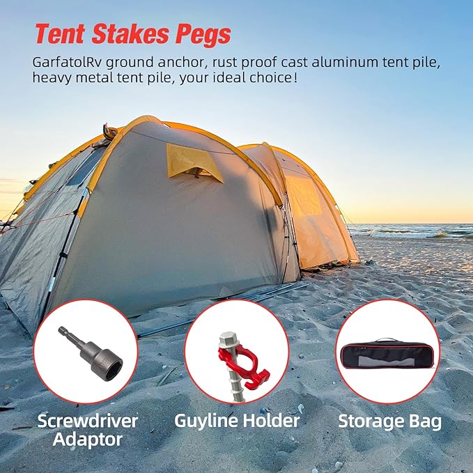 Ground Anchors Non-Rust Cast Aluminum Tent Stakes Heavy Duty Metal Tent Stakes Pegs Ideal for Securing Animals, Tents, Canopies, Sheds, Car Ports, Swing Sets Outdoors