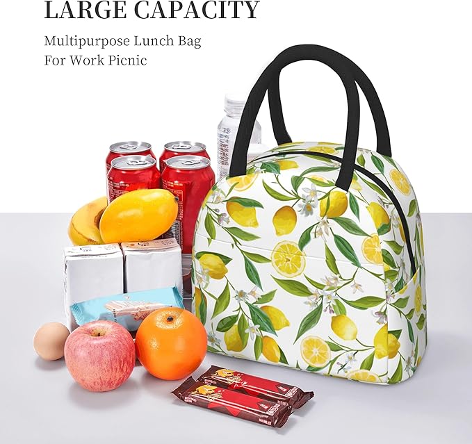 Lemon Lunch Bag Lunch Box for Women Men Boys Girls, Reusable Insulated Lunch Tote Bag, Leakproof Thermal Cooler Sack Food Handbags High Capacity for Work School Picnic Camping Gifts